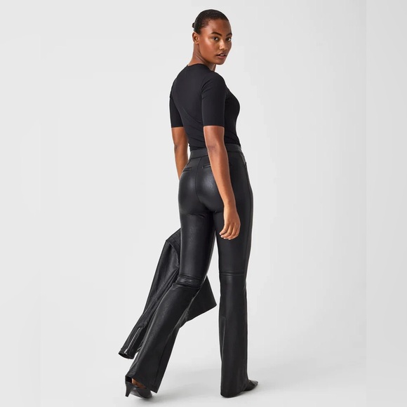 SPANX Black Flare Faux Leather Pants - Picture 3 of 5